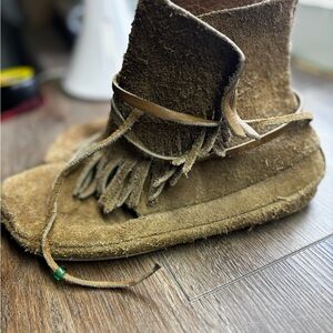 Handmade Brown Suede Moccasin Boots with Fringe